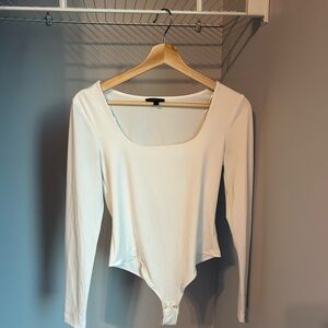 Dynamite White Asymmetrical Long Sleeve Bodysuit